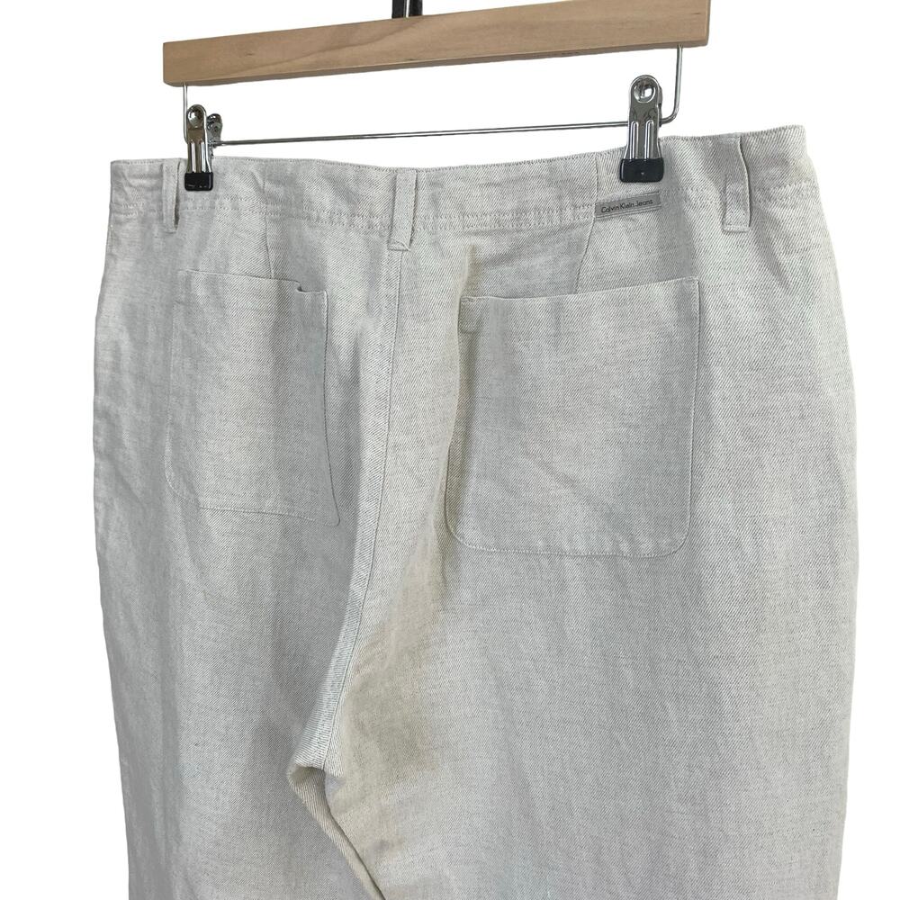 Calvin Klein Size 6 Linen Cotton Wide Leg High Rise Ankle Pants Light Beige - Picture 5 of 8
